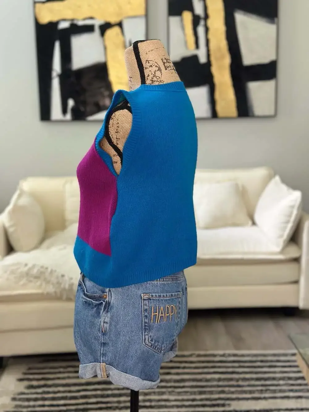 Santa Cruz San Francisco California Vintage Colorblock Knit Sweater Vest - Picture 4 of 5